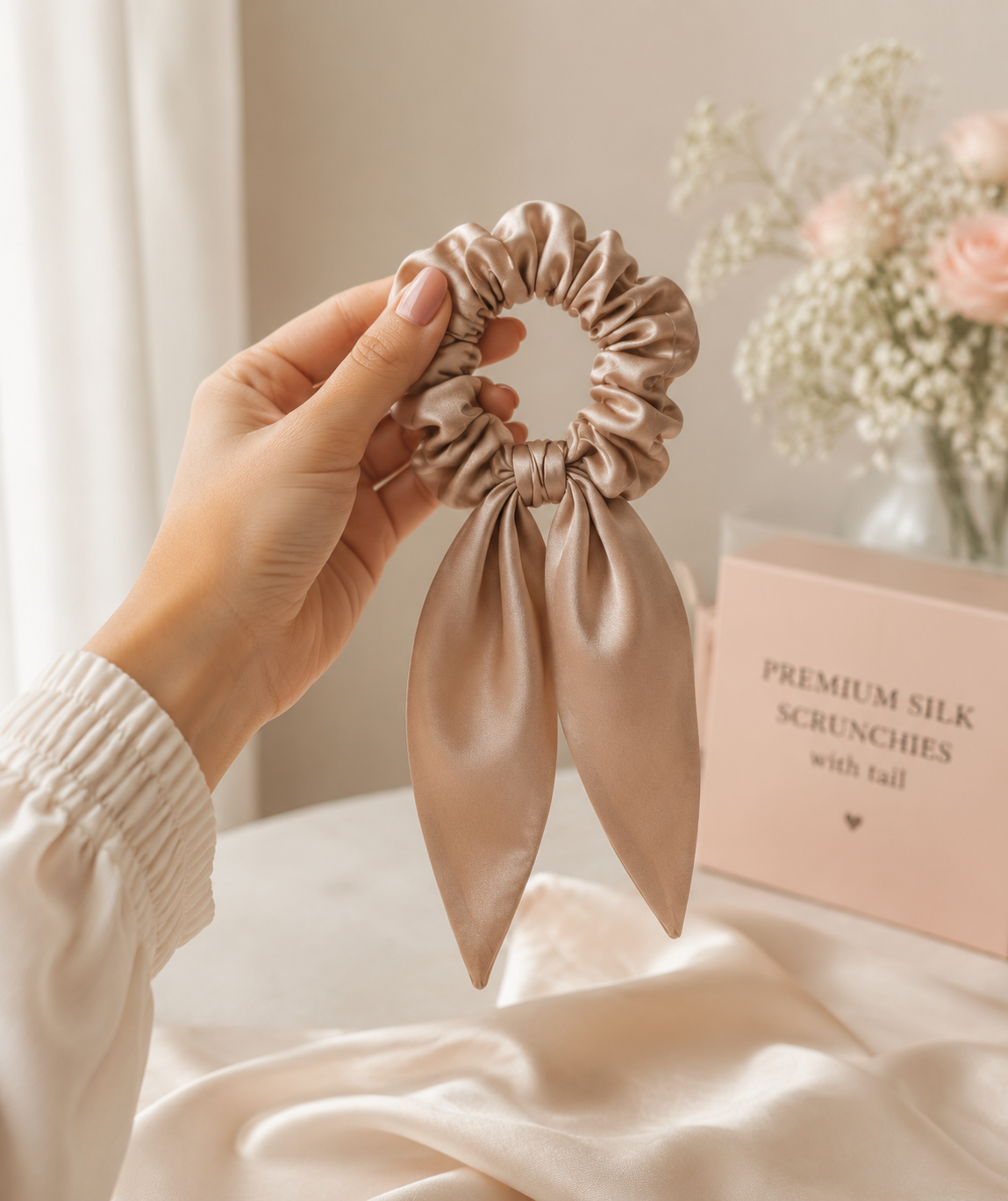 Premium Silk Scrunchies with Tail - Image 5