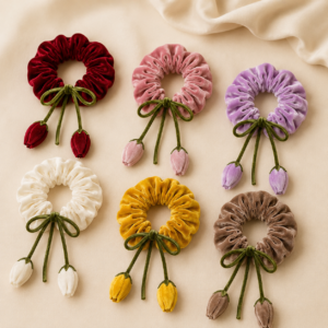 Cute Velvet Tulip Flower Hair Scrunchie