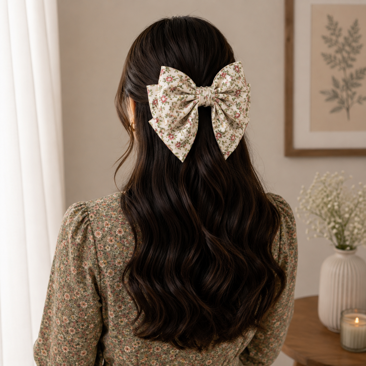 Premium Printed Cotton Floral Hair Bow Clip - Image 2