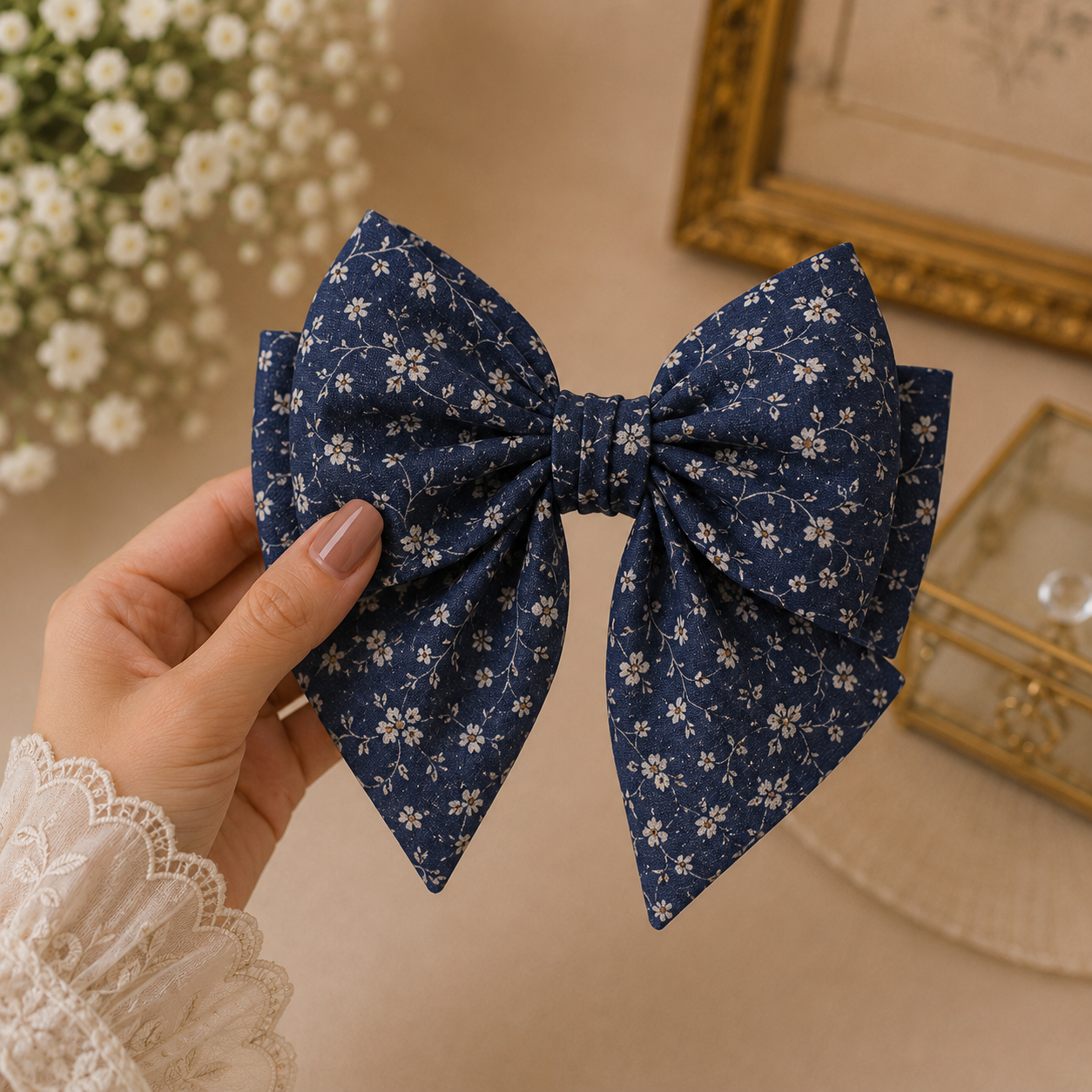 Premium Printed Cotton Floral Hair Bow Clip - Image 4