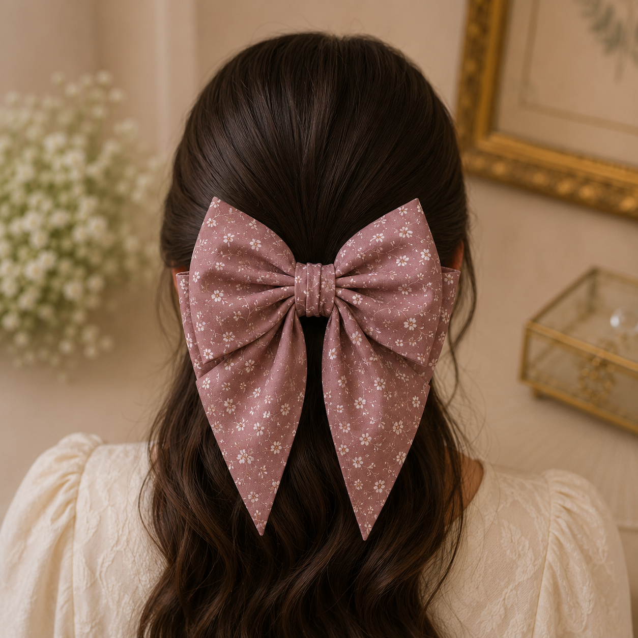 Premium Printed Cotton Floral Hair Bow Clip - Image 3