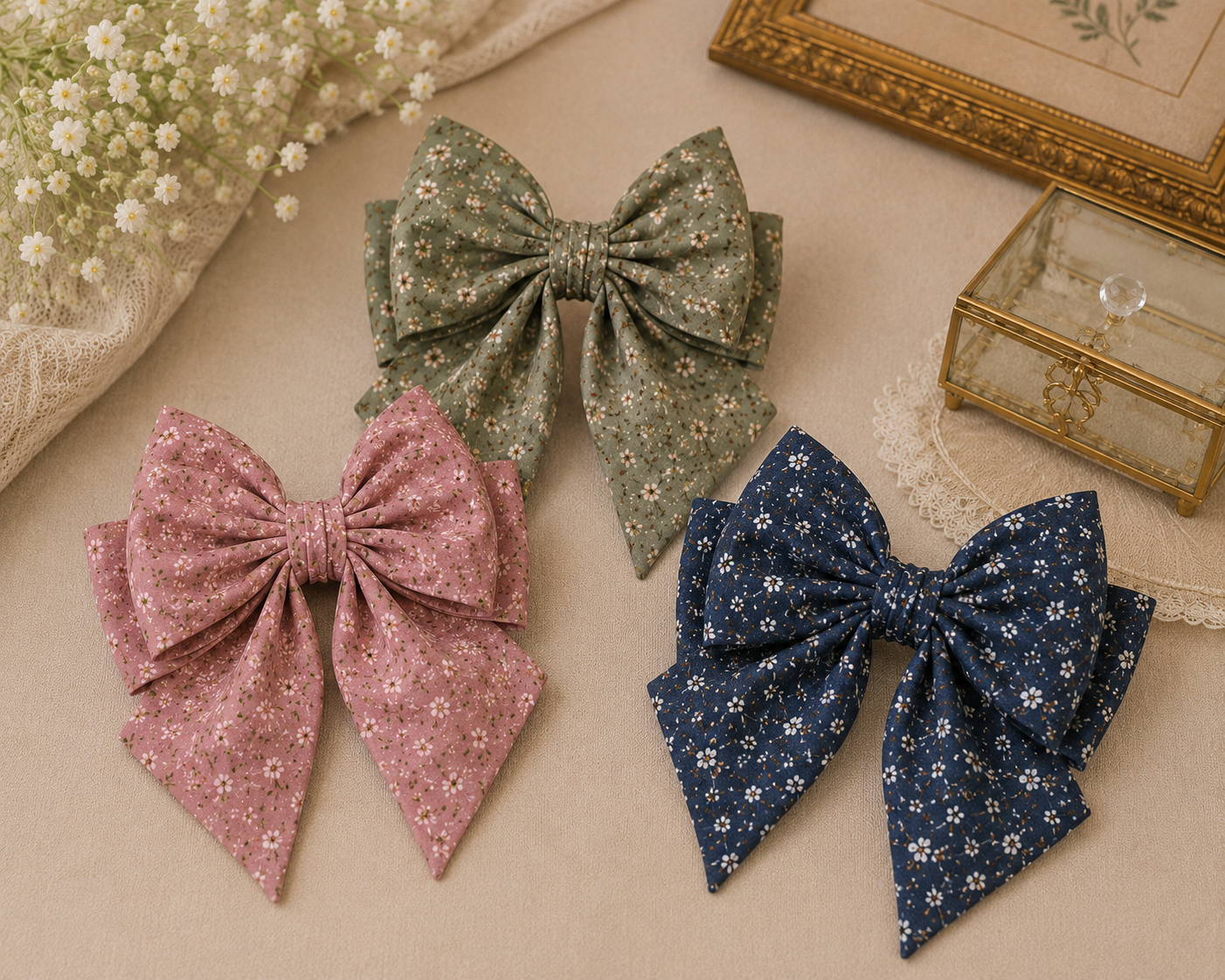Premium Printed Cotton Floral Hair Bow Clip