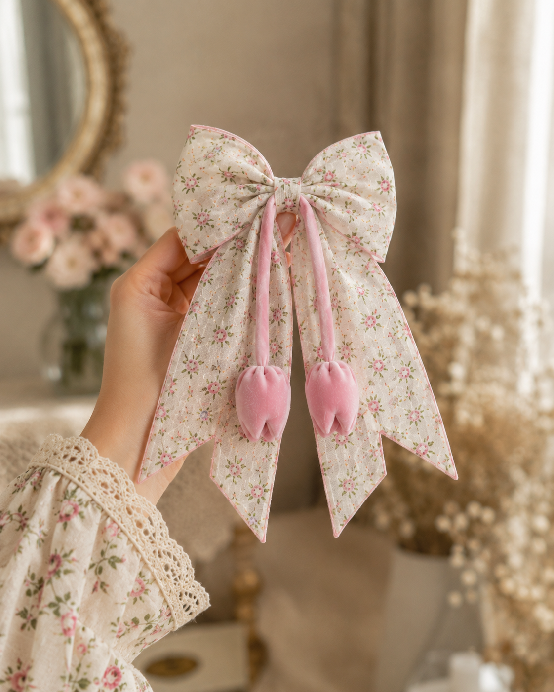 Premium Printed Cotton Tulip Hair Bow Clip