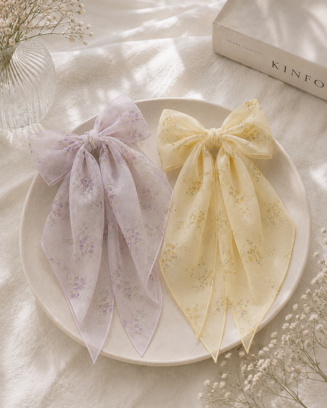 Printed Tulle Hair Bow Clip - Image 2