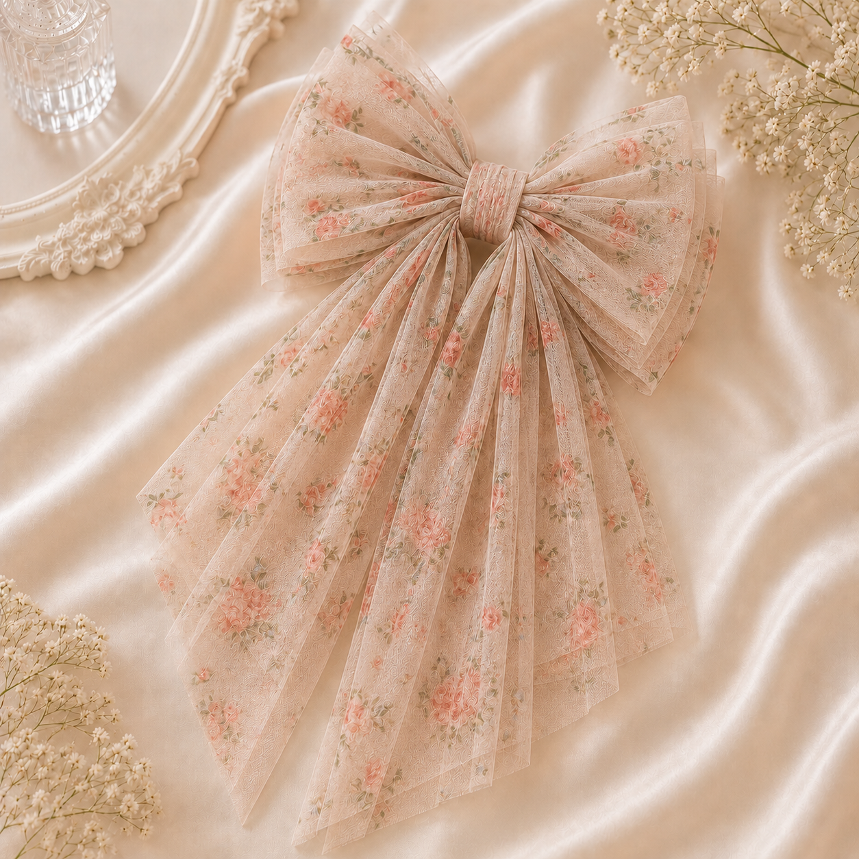 Printed Tulle Hair Bow Clip
