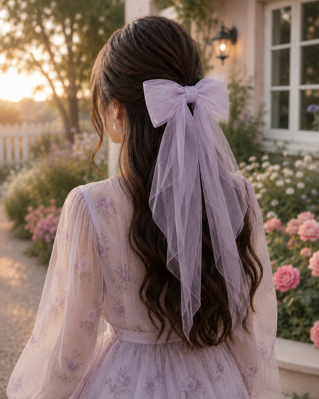 Printed Tulle Hair Bow Clip - Image 3