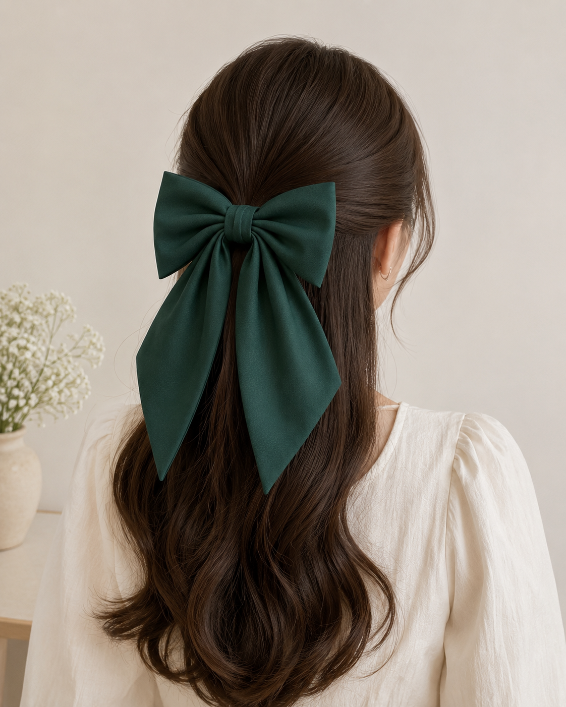 Elegant Simple Fabric Ribbon Hair Bow Clip - Image 3