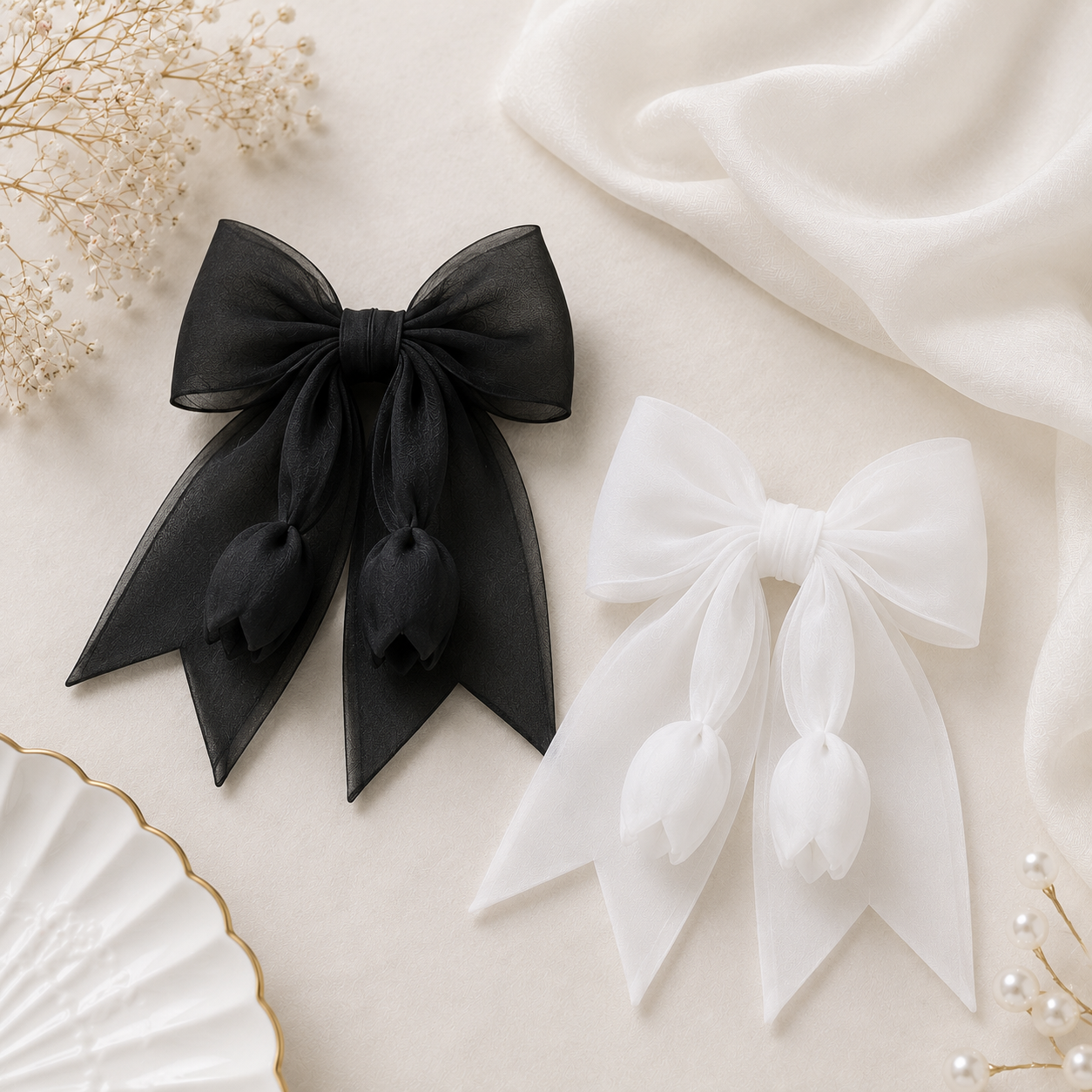 Elegant Chiffon Tulip Bow Hair Clip - Image 2