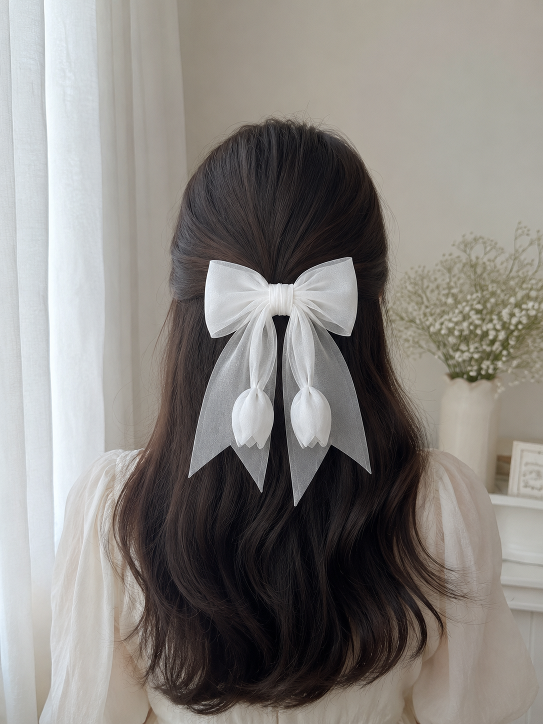 Elegant Chiffon Tulip Bow Hair Clip - Image 3