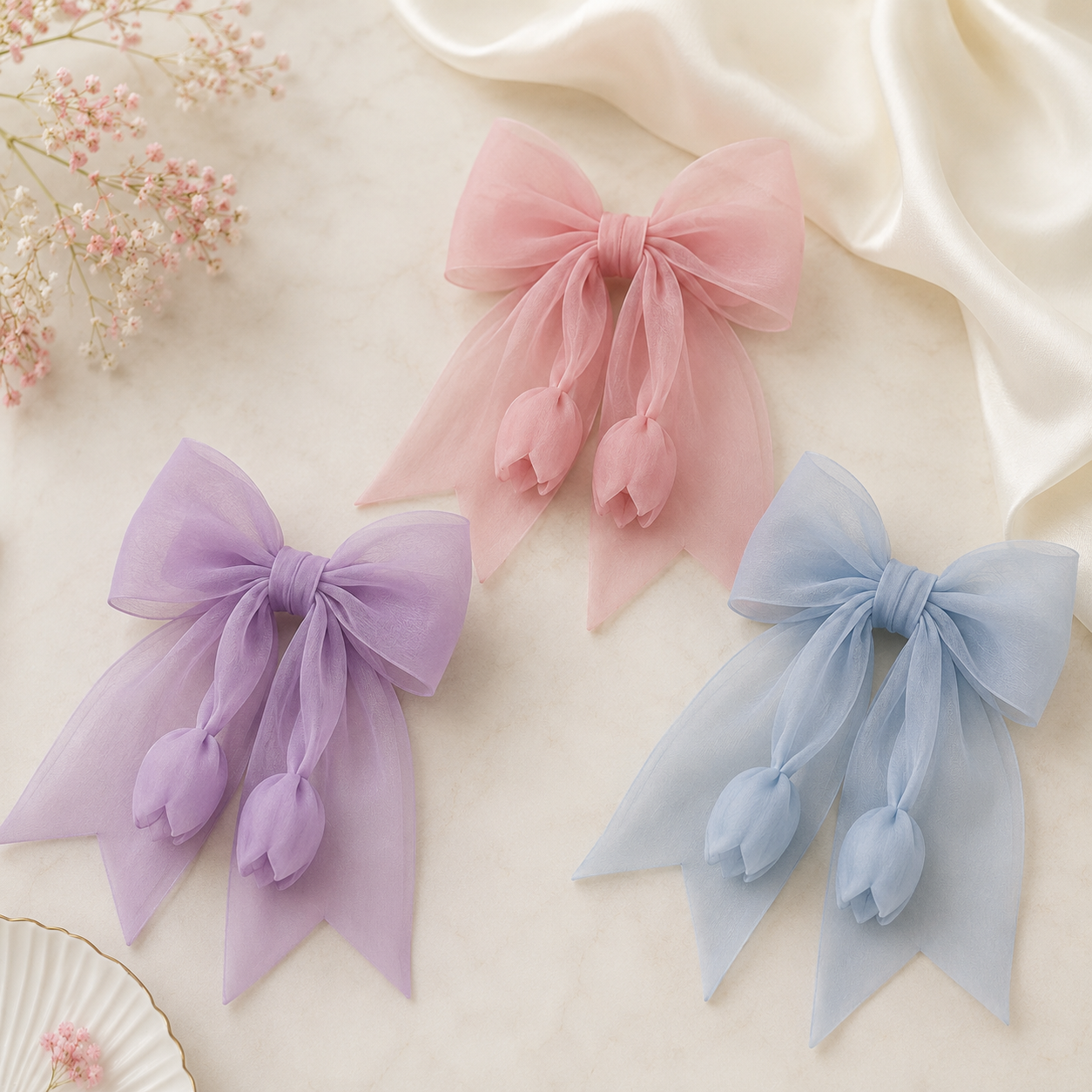 Elegant Chiffon Tulip Bow Hair Clip - Image 4