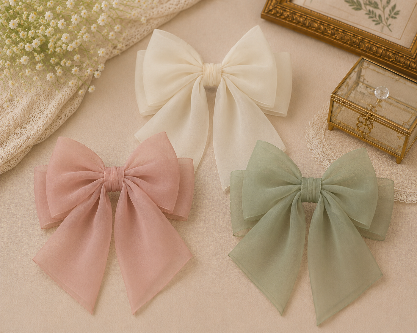 Elegant Chiffon Hair Bow Set - Image 3