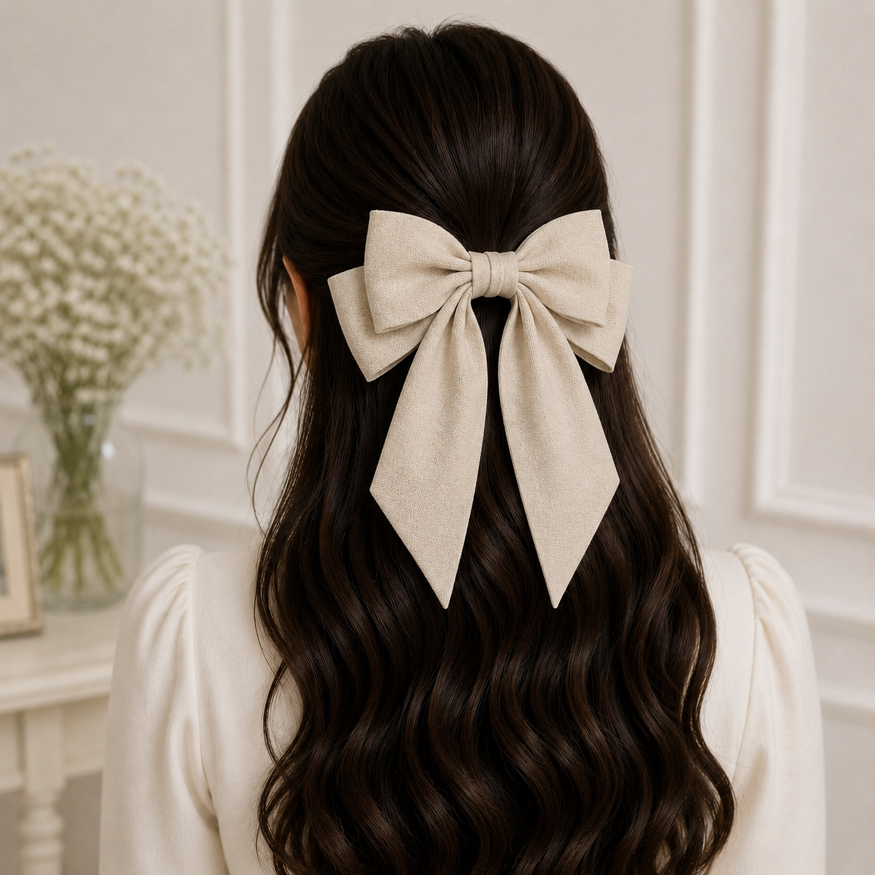 Premium Cotton Long Tail Hair Bow Clip - Image 4