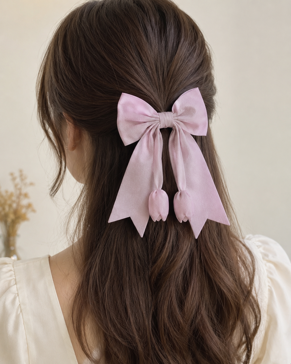 Soft Cotton Tulip Hair Bow Clip for Girls - Image 2