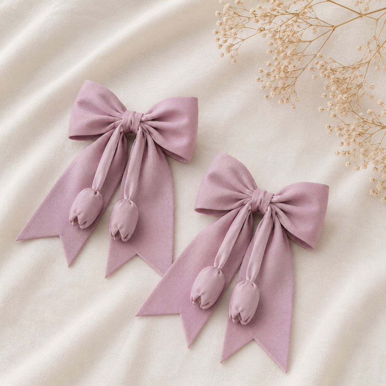 Korean Style Fabric Ribbon Hair Bow Clip - Image 2