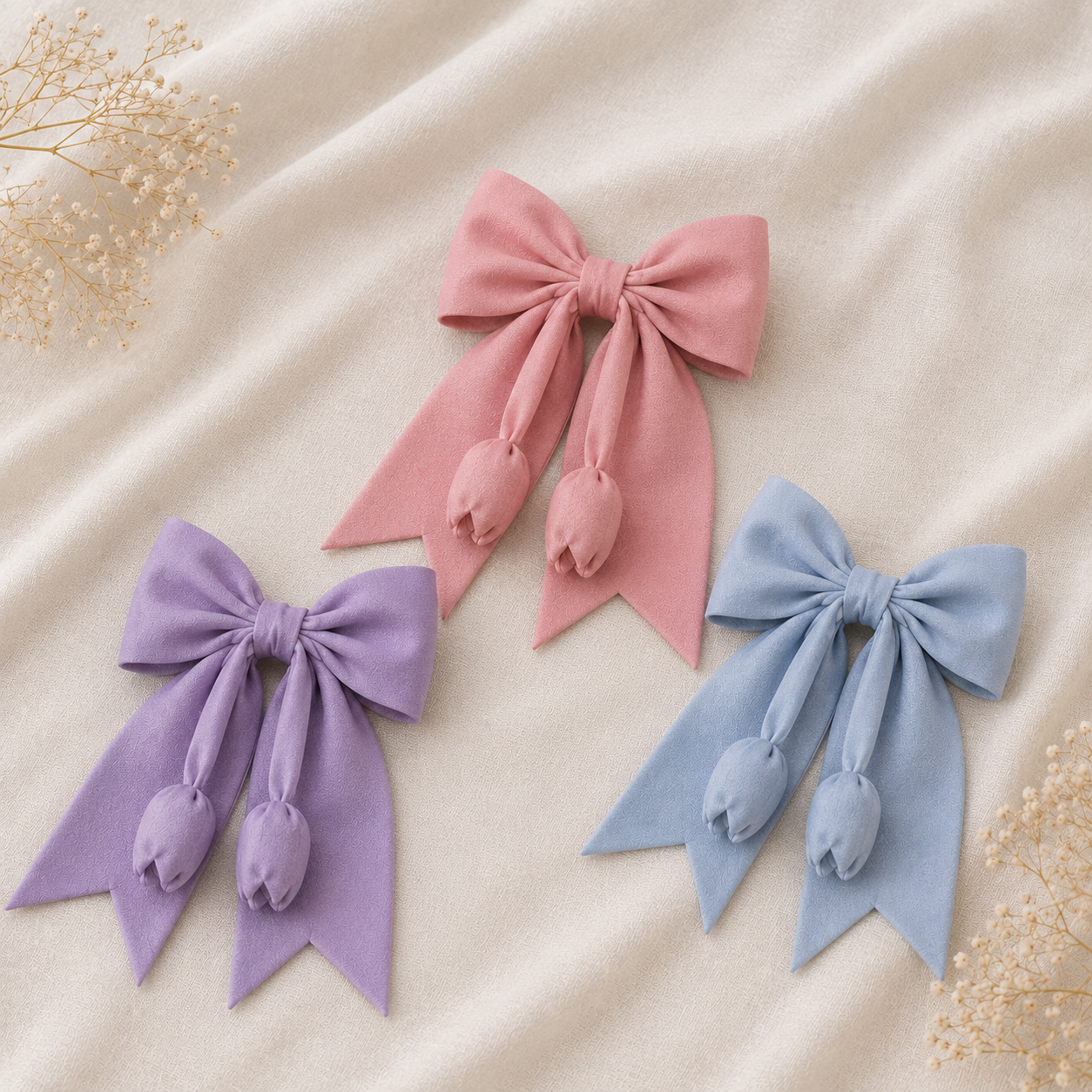Korean Style Fabric Ribbon Hair Bow Clip - Image 3