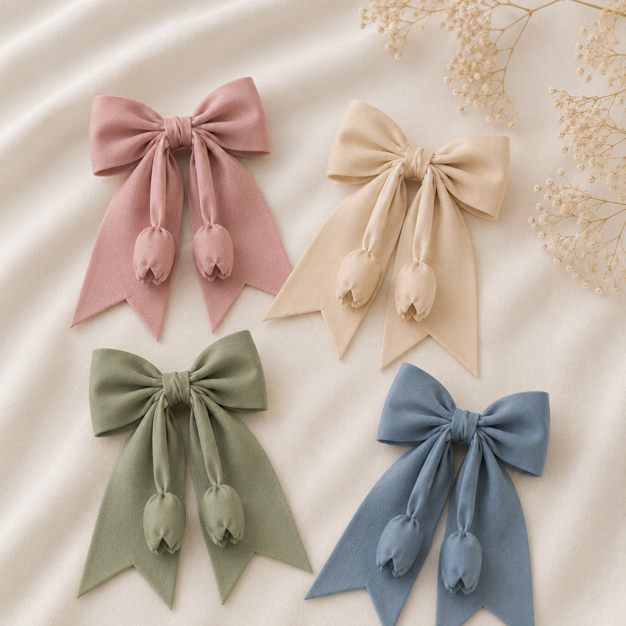 Korean Style Fabric Ribbon Hair Bow Clip