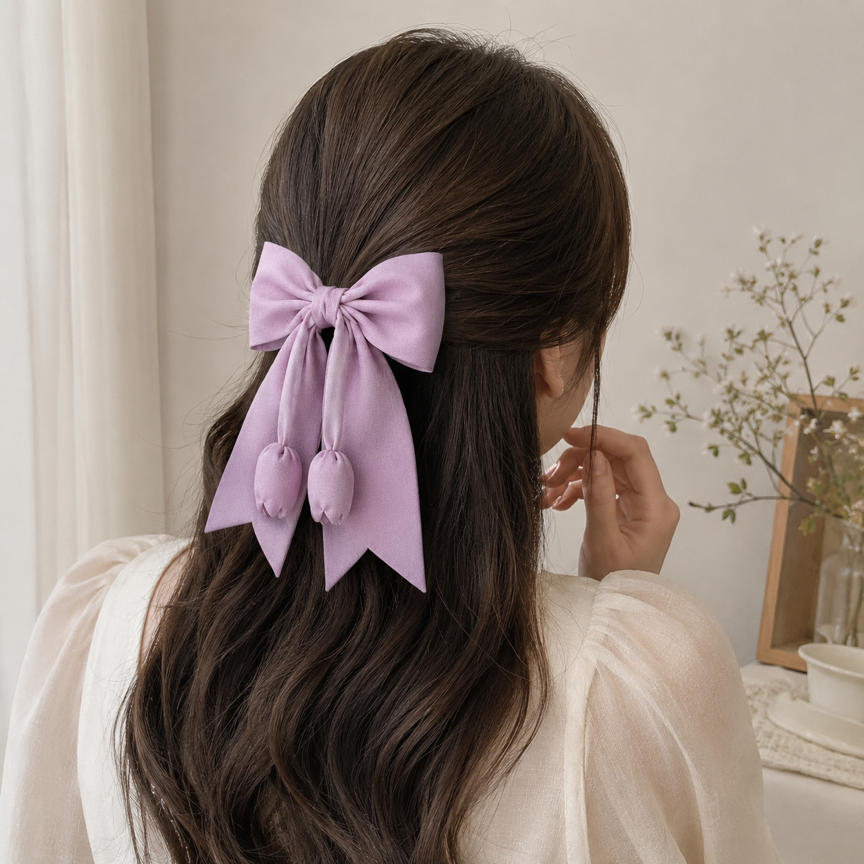 Korean Style Fabric Ribbon Hair Bow Clip - Image 4