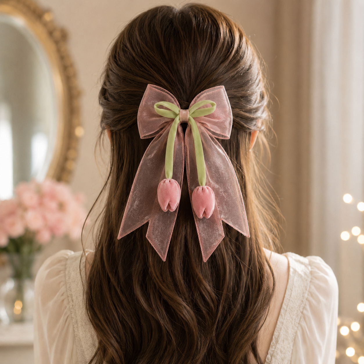 Elegant Organza Tulip Hair Bow Clip - Image 2