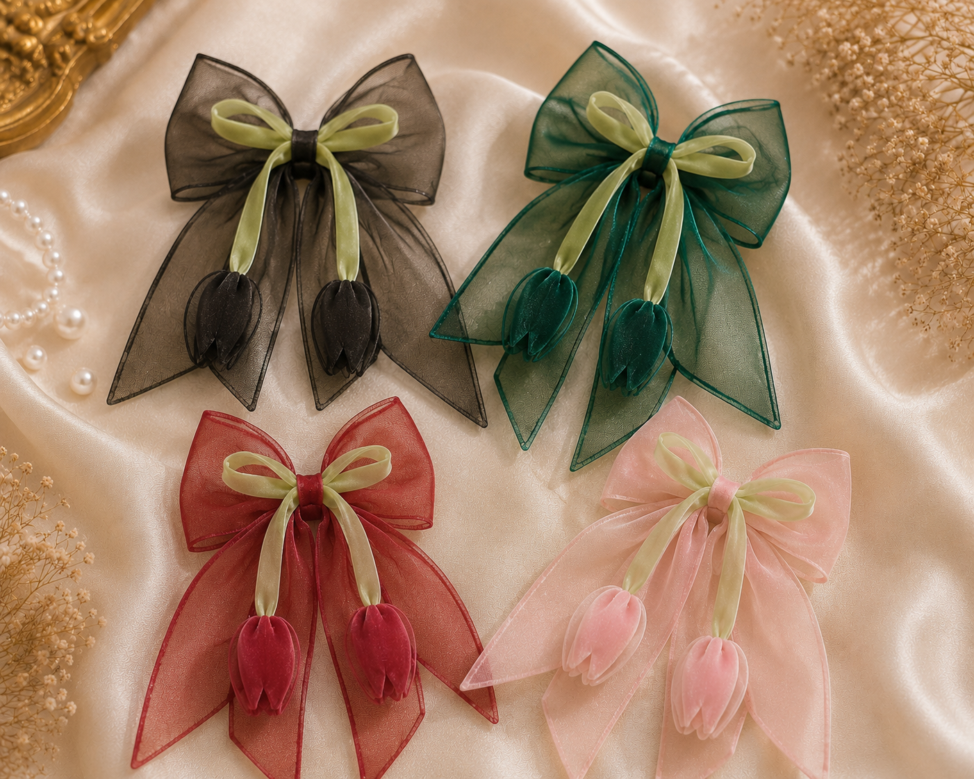 Elegant Organza Tulip Hair Bow Clip - Image 3