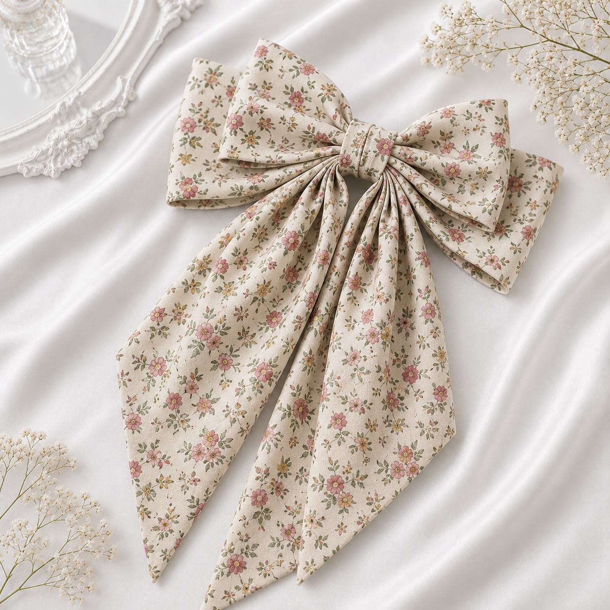 Vintage Floral Printed Cotton Hair Bow Clip - Image 3