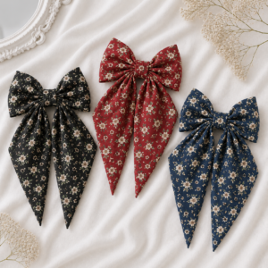 Vintage Floral Printed Cotton Hair Bow Clip