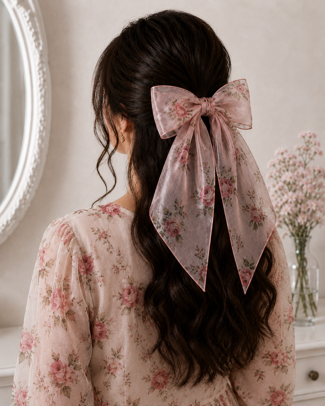 Printed Organza Hair Bow Clip - Image 2