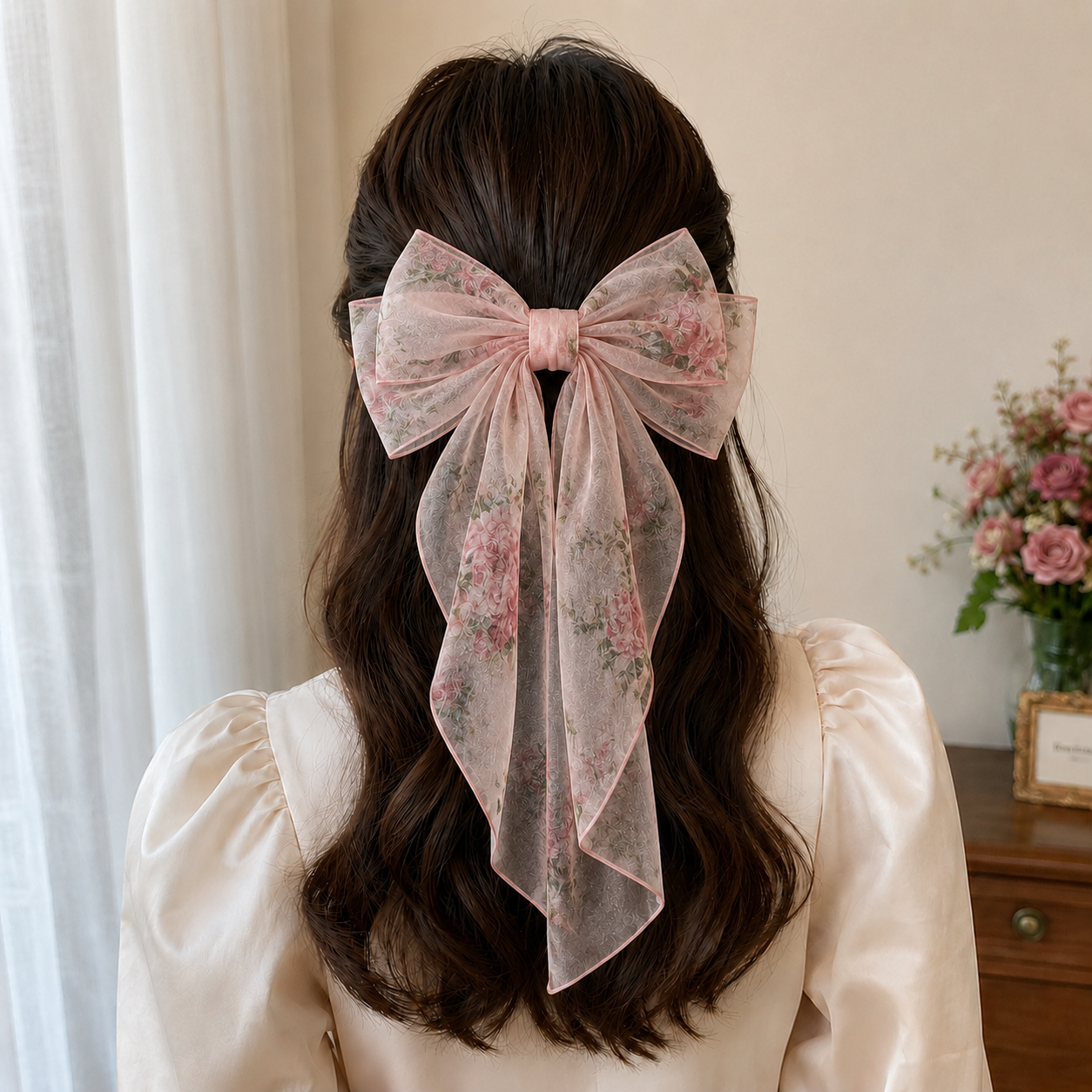 Printed Organza Hair Bow Clip