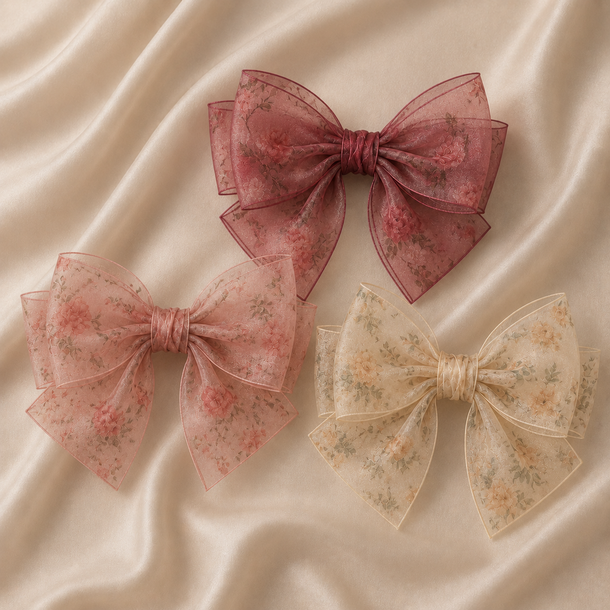 Printed Organza Hair Bow Clip for Women & Girls - Image 2