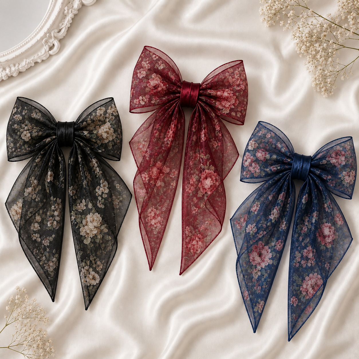 Printed Organza Hair Bow Clip - Image 4
