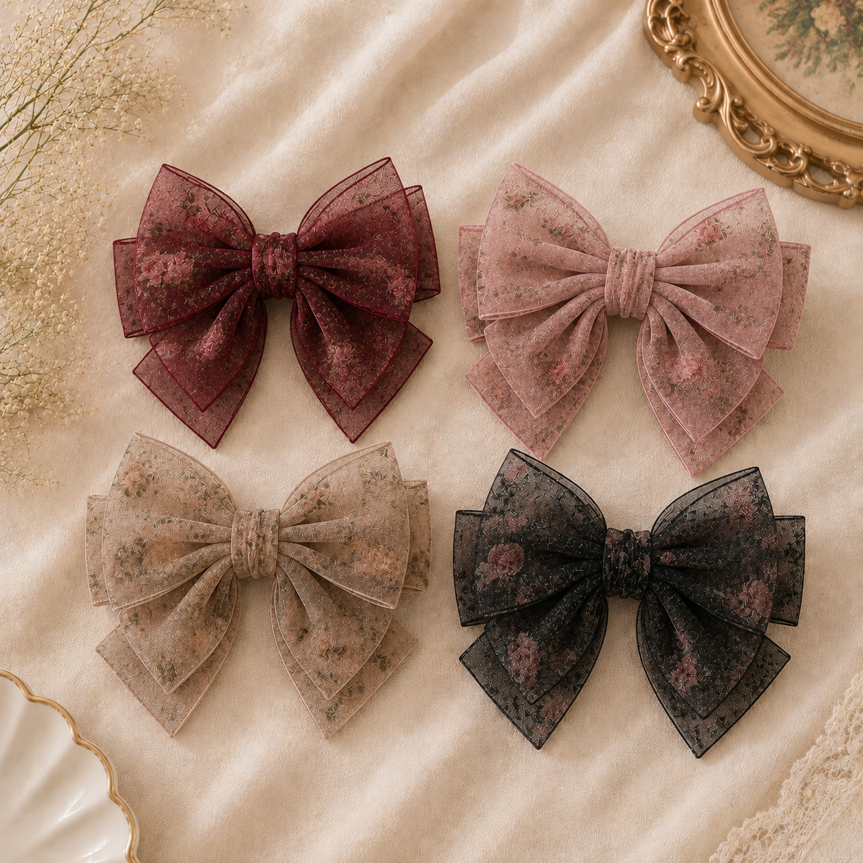 Printed Organza Hair Bow Clip for Women & Girls - Image 4