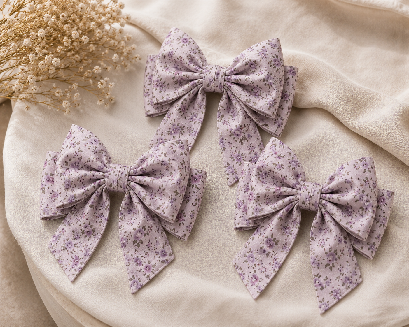 Printed Ribbon Fabric Hair Bow Clip - Image 2