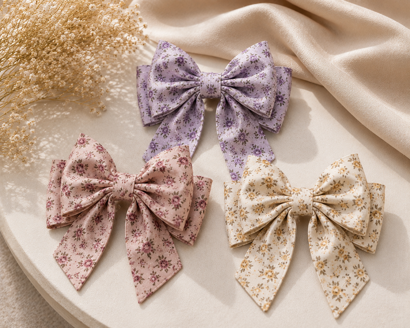 Printed Ribbon Fabric Hair Bow Clip - Image 3