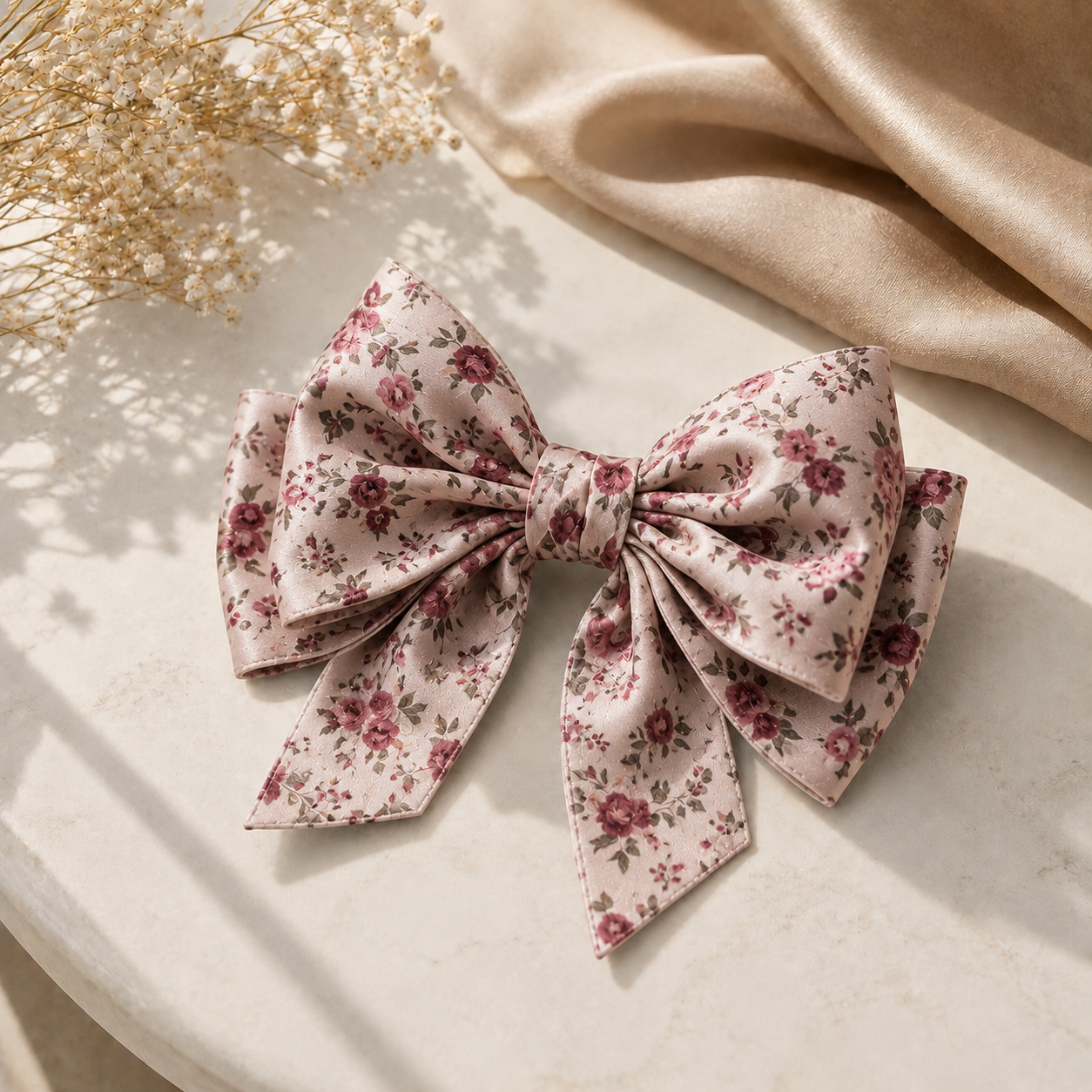 Printed Ribbon Fabric Hair Bow Clip - Image 4