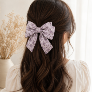 Printed Ribbon Fabric Hair Bow Clip