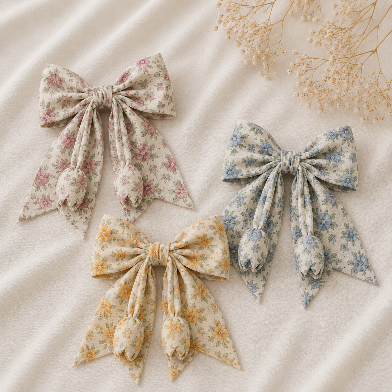 Printed Fabric Ribbon Hair Bow Clip - Image 4