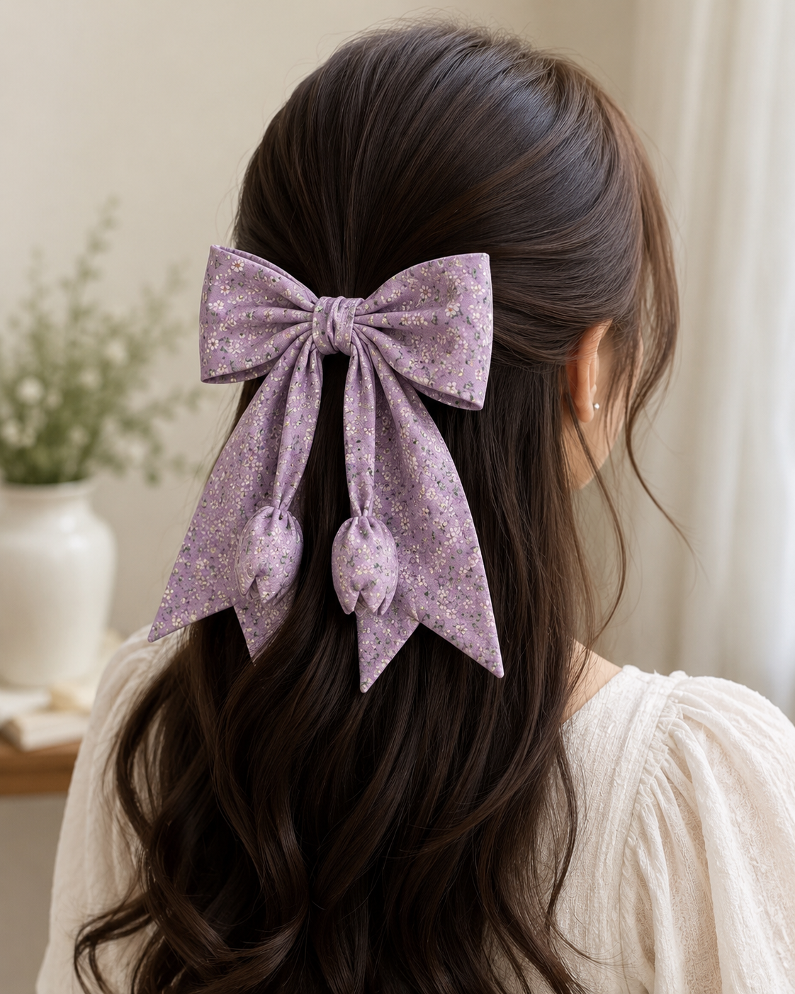 Printed Fabric Ribbon Hair Bow Clip