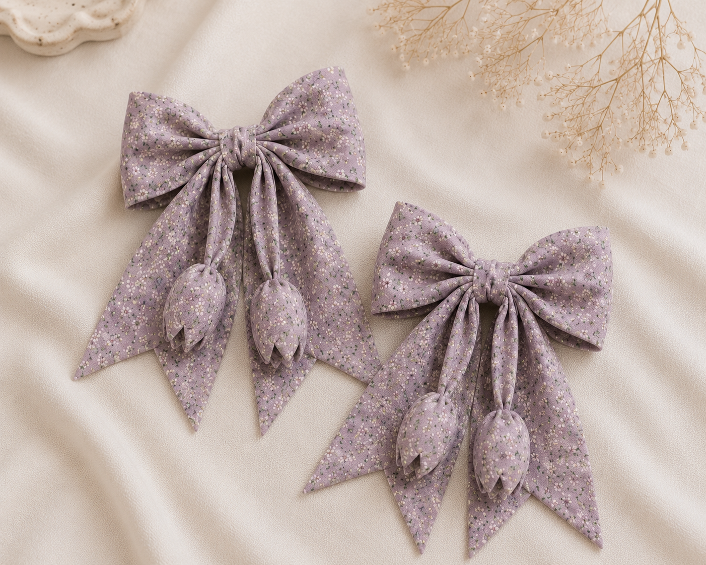 Printed Fabric Ribbon Hair Bow Clip - Image 2