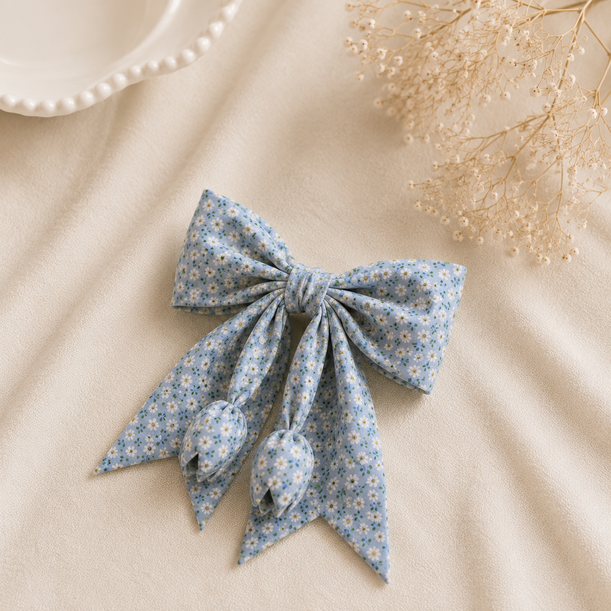 Printed Fabric Ribbon Hair Bow Clip - Image 3