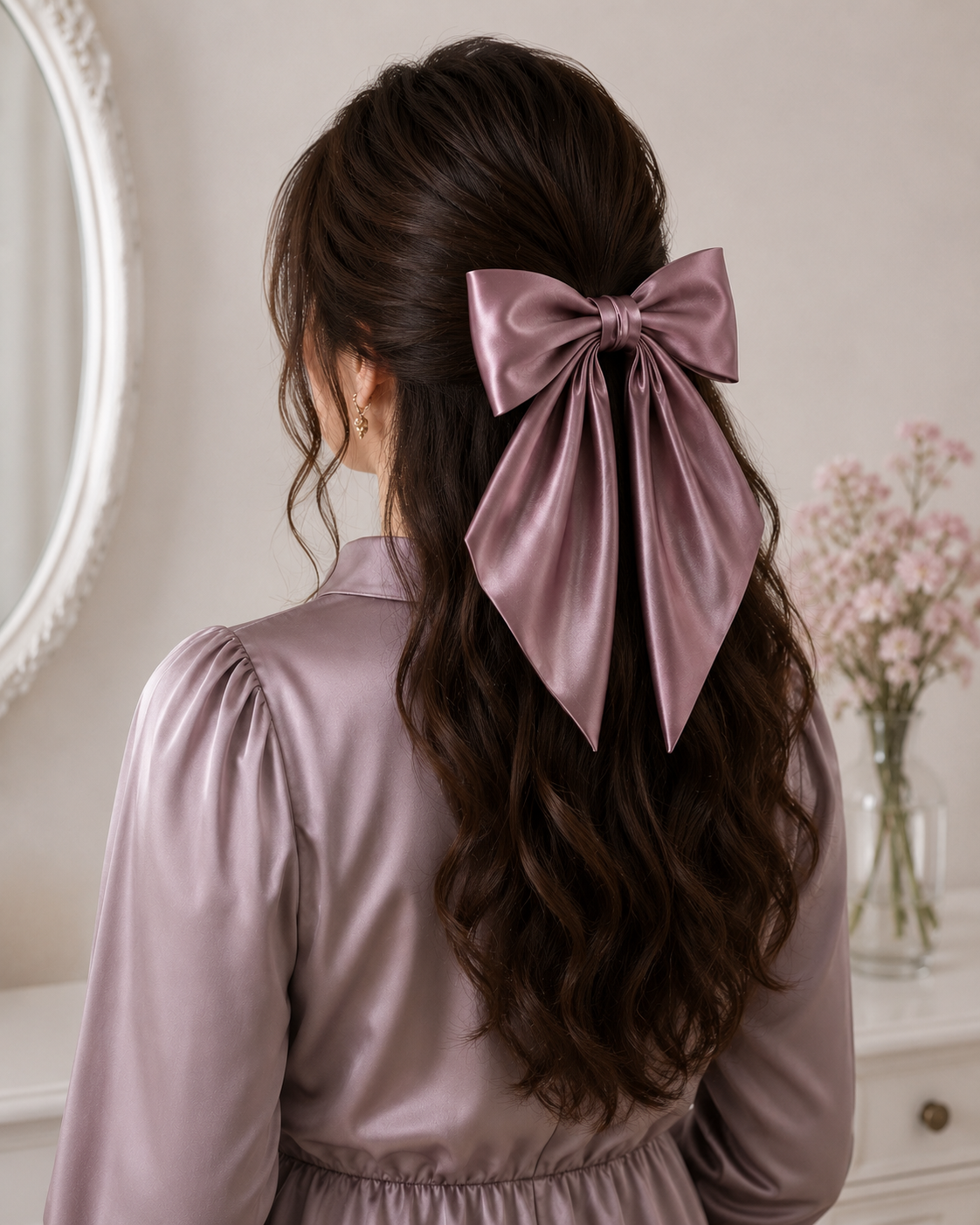 Luxury Satin Hair Bow with Long Tail - Image 3