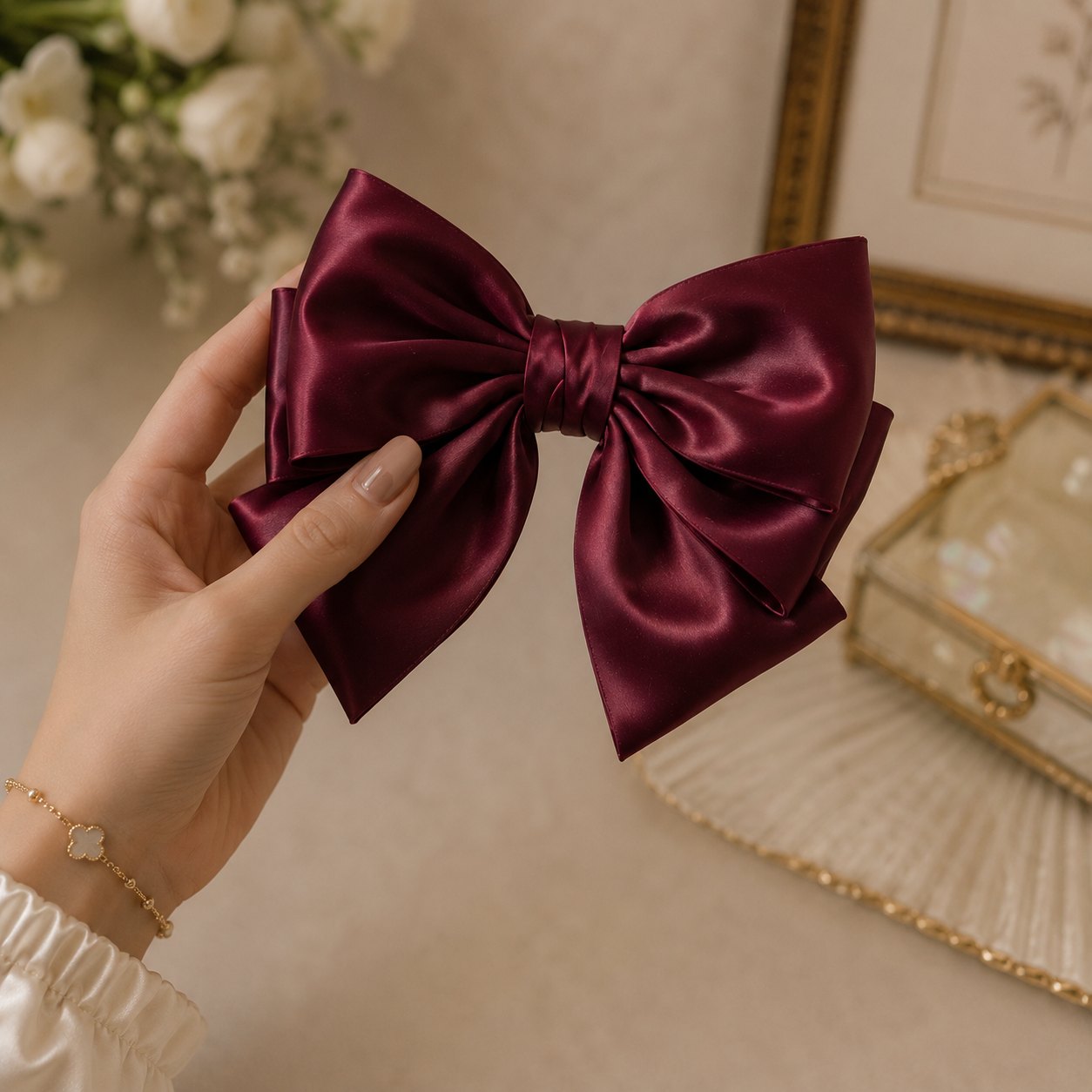 Luxury Satin Hair Bow Clip for Women - Image 3