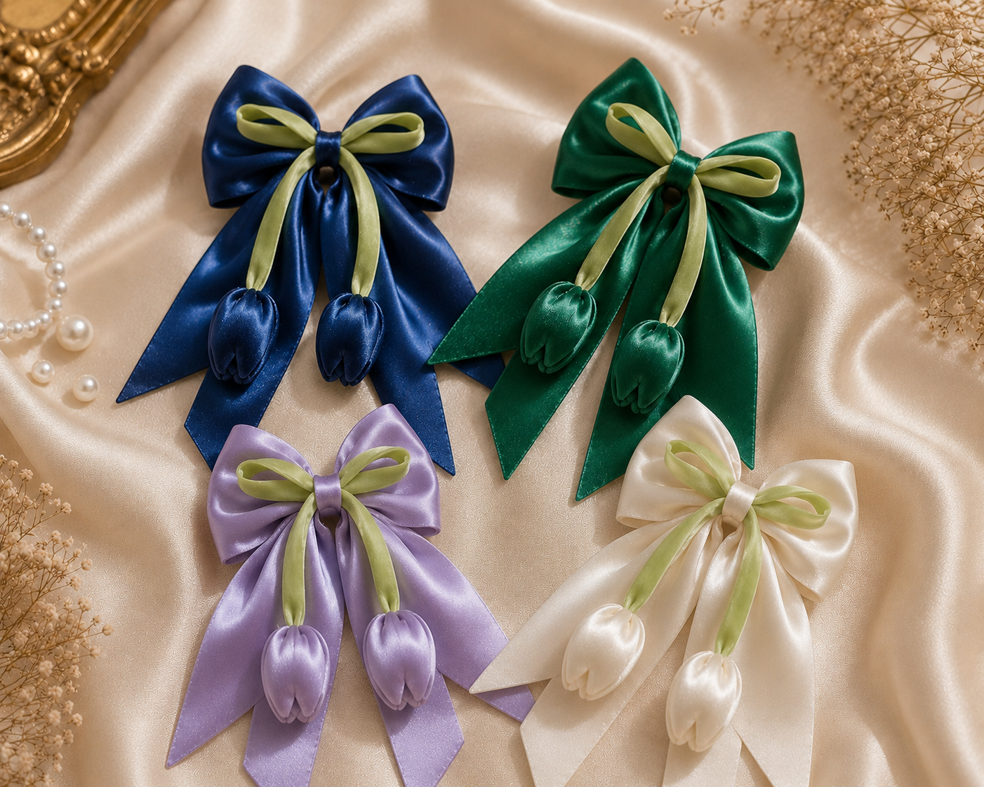 Premium Satin Tulip Hair Bow Clip - Image 2