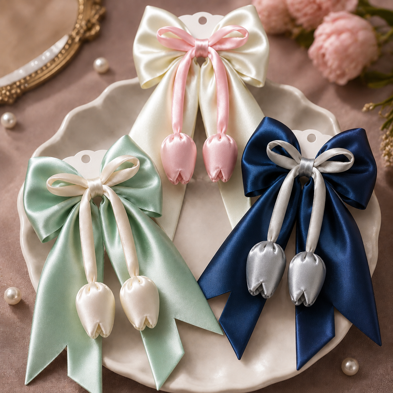 Premium Satin Tulip Hair Bow Clip - Image 3