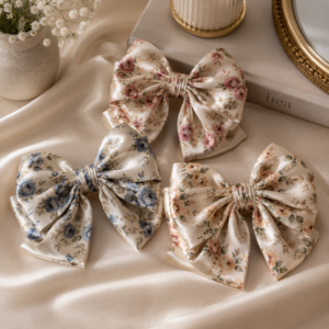Premium Printed Satin Hair Bow for Girls & Women