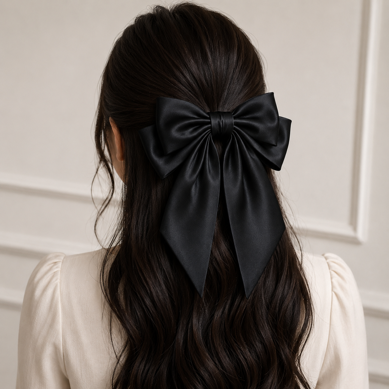 Luxury Oversized Silk Hair Bow with Long Tails
