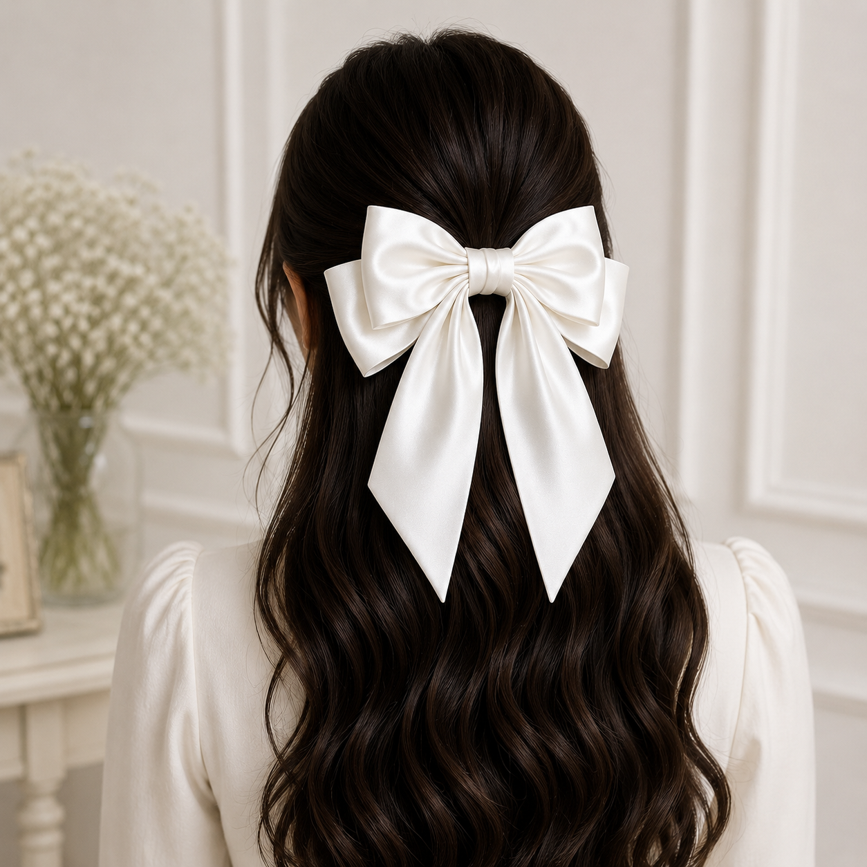 Luxury Oversized Silk Hair Bow with Long Tails - Image 3