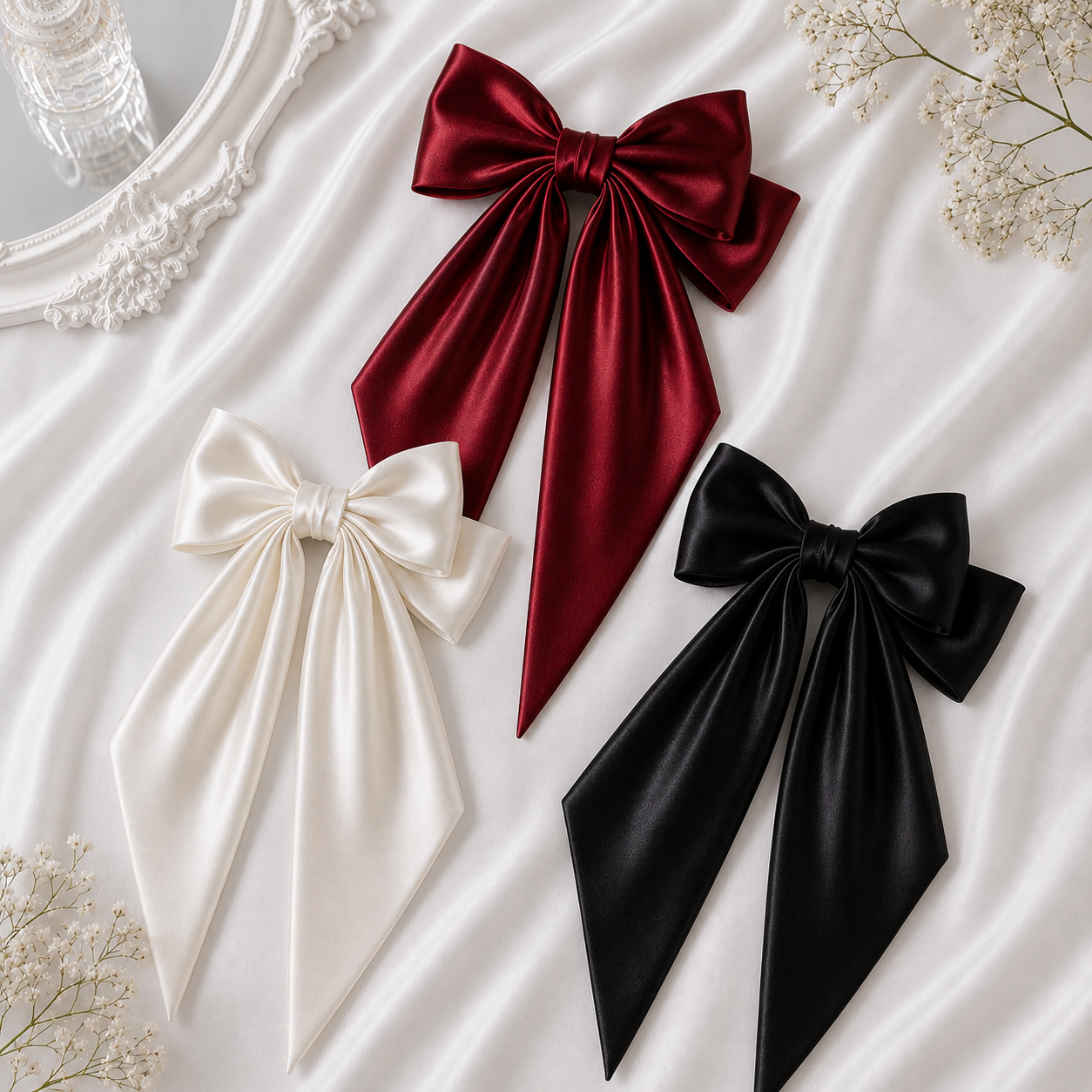 Luxury Oversized Silk Hair Bow with Long Tails - Image 2