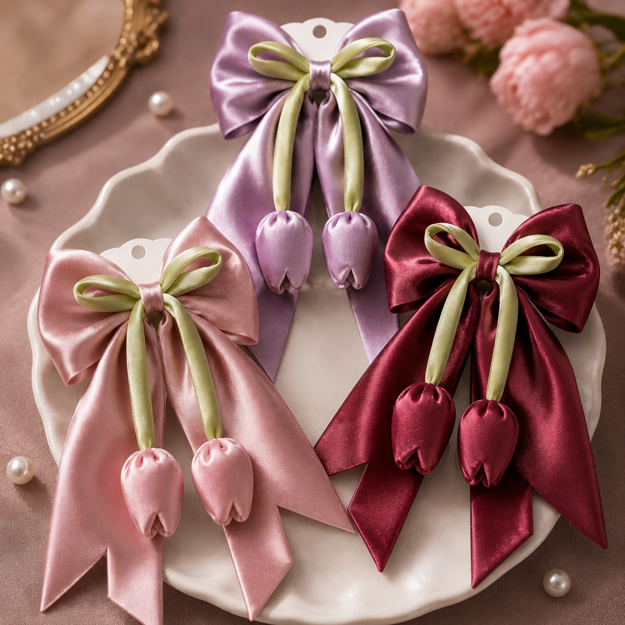 Elegant Silk Tulip Bow Hair Clip for Women & Girls - Image 2