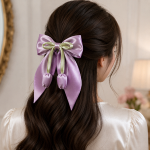 Elegant Silk Tulip Bow Hair Clip for Women & Girls