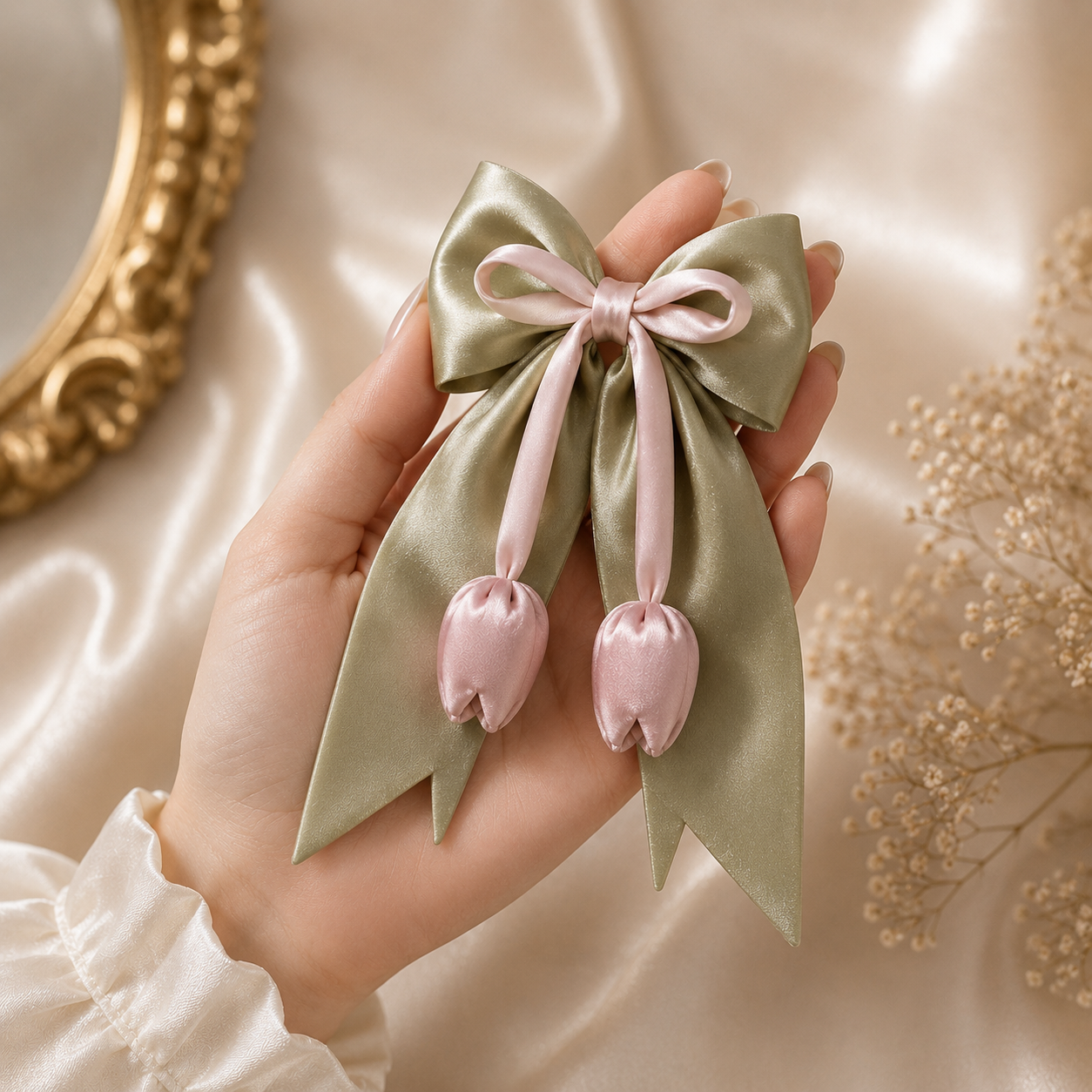 Elegant Silk Tulip Bow Hair Clip for Women & Girls - Image 3