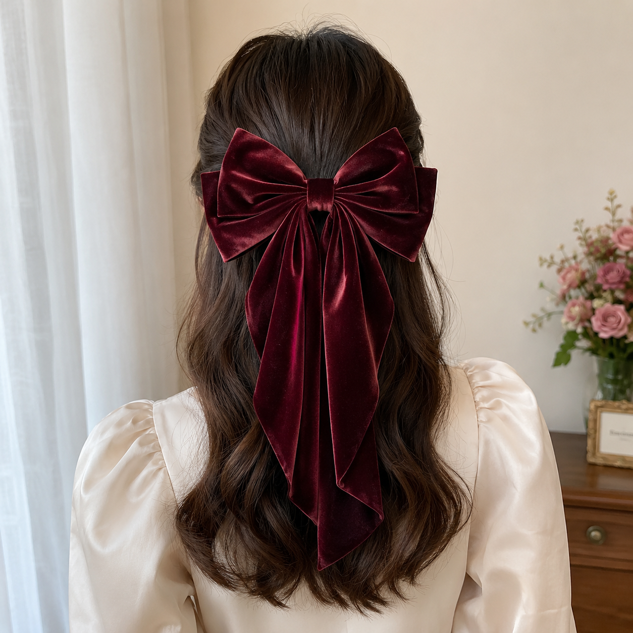 Luxury Velvet Long Tail Hair Bow Clip for Women & Girls - Image 2